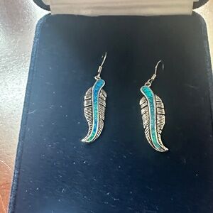 Montana Silversmiths Silver and Blue Opal Feather Earrings